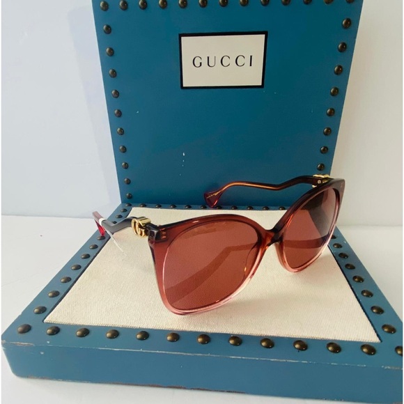 New- Authentic Gucci GG1010S 004 Sunglasses Women's Burgundy Transparent/Red - Picture 1 of 17